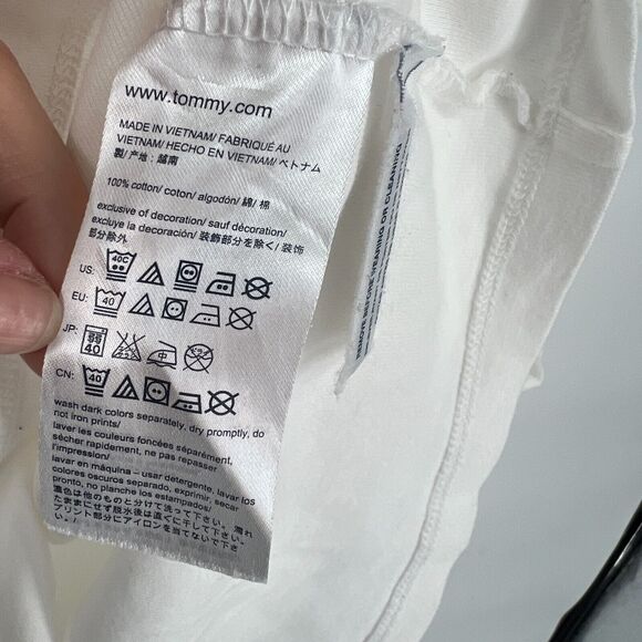 Tommy Hilfiger Fitted Baby Tee Sz S Y2K Inspired Stripe Logo Minimalist Preppy - Picture 7 of 8